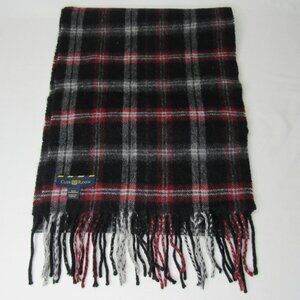 Club Room Black Red Check 100% Cashmere Scarf Fringe End